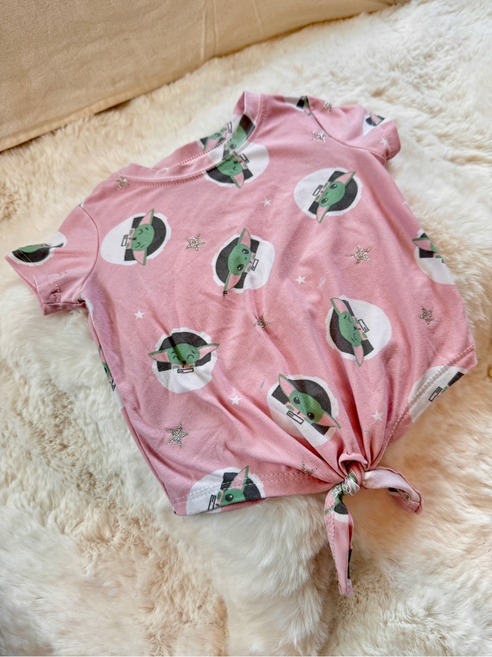 Star Wars, Pink Baby Yoda (Grogu) Tie-Front Tee, 2T